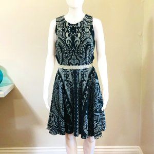 JOHNNY WAS 4 LOVE AND LIBERTY BLUE GRAY A-LINE DRESS W/ PAISLEY PRINT SI…
